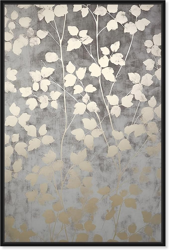 Art Remedy Silvery Gray Garden Canvas Elegant Floral Wall Art, Black Frame, 20" x 30"