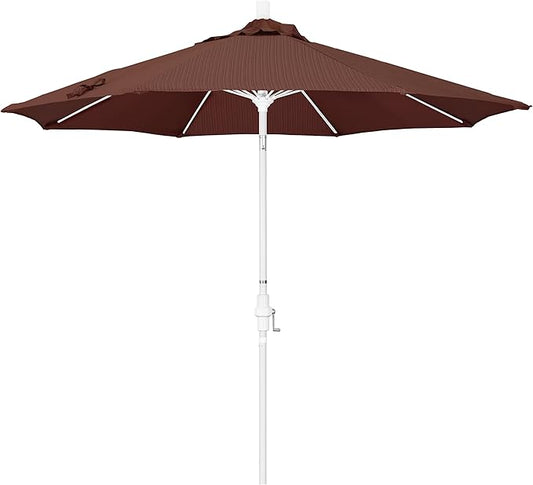 California Umbrella 9' Round Aluminum Pole Fiberglass Rib Patio Umbrella, Crank Lift, Collar Tilt, White Finish, Terrace Adobe Olefin