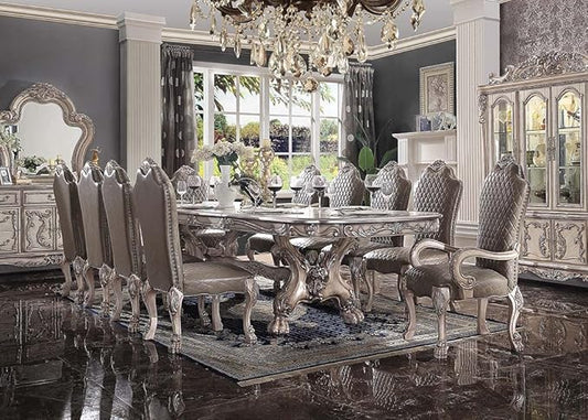 Acme Dresden Wood 136" Dining Table with Removable Leaf in Vintage Bone White