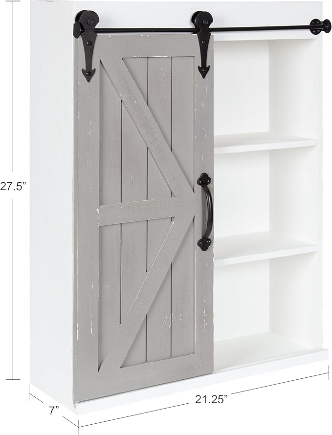 Kate and Laurel Cates Rustic Wall Cabinet; 22 x 28; White and Gray; Farmhouse Wall-Mounted Storage Cabinet