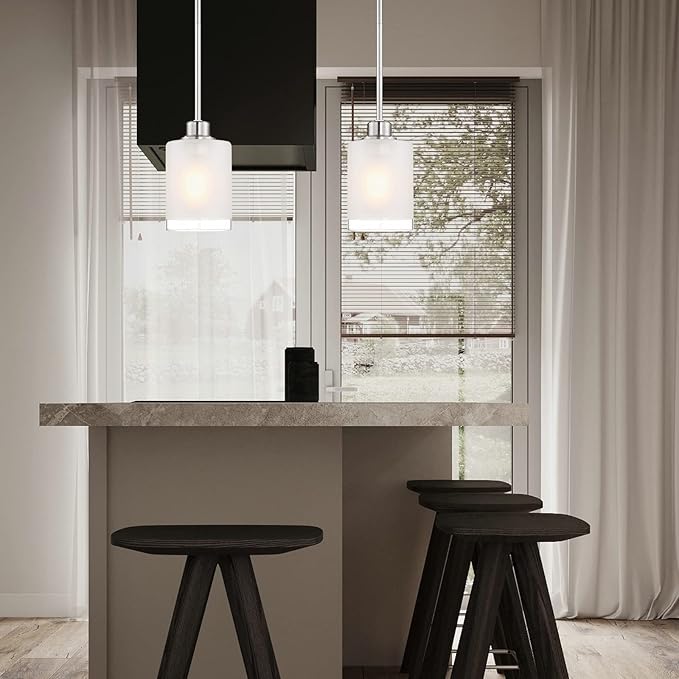 3 Pack 1-Light Industrial Farmhouse Kitchen Island Pendant Ceiling Light Frosted Glass Fixture,Brushed Nickel Finish for Bedroom Hallway Dining Room Entryway Over Sink