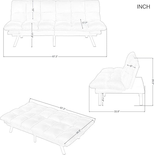 Convertible Futon Sofa Bed, Corduroy Small Futon Couch with Adjustable Armrest & Backrest, Loveseat Sofa Bed for Living Room, Bedroom, Deep Gray
