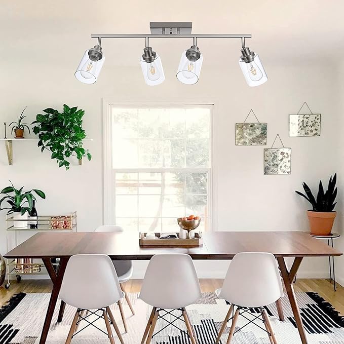 MELUCEE 4 Light Track Lighting Kit Bathroom Vanity Light Fixtures Brushed Nickel Ceiling Spotlight Fixture for Hallway Porch Foyer Bath Storage, Clear Glass Shade