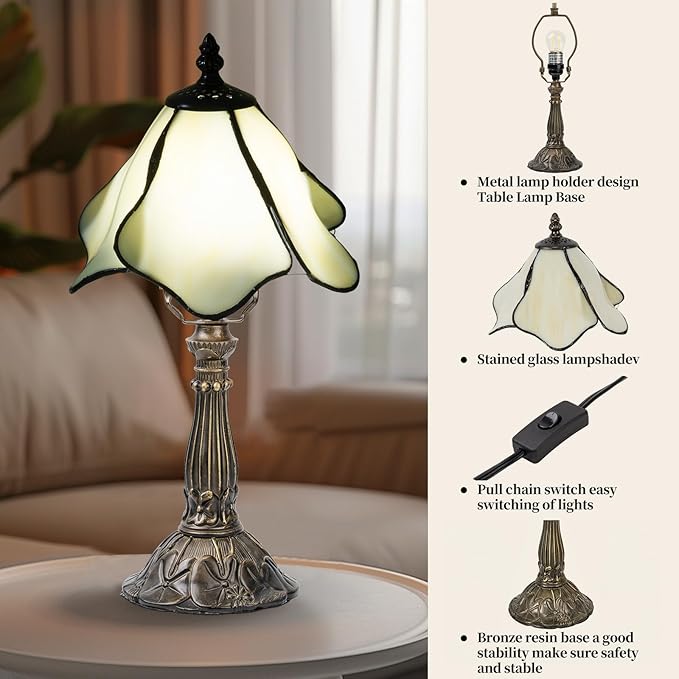 Tiffany Table Lamp,3 Color-Temperature Flowers Stained Glass Lamp,8 Inch Tiffany Style Lamp for Bedroom Living Room Home, Handcrafted Light, Included Bulb (Warm White)