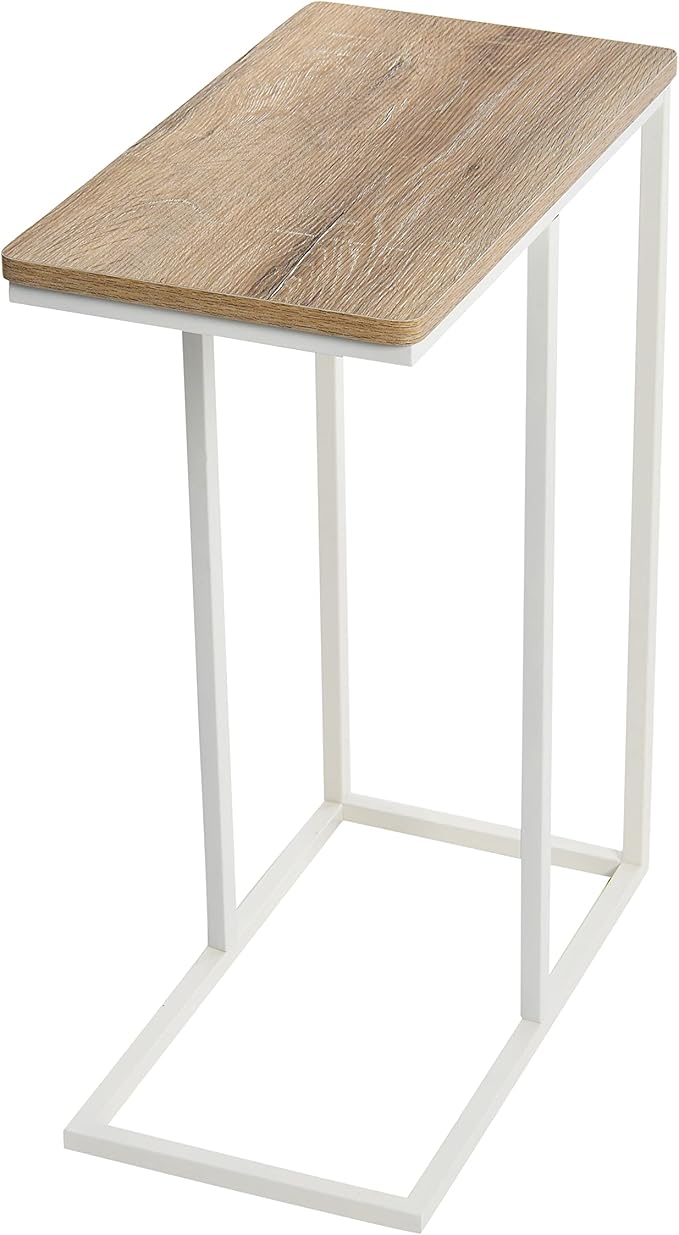 Household Essentials Jamestown C-Shaped Side End Table Coastal Oak Rustic Wood Grain and White Metal
