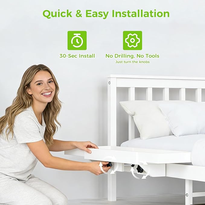 MinBoo Expandable Nightstand Shelf Bamboo College Caddy for Top Bunk Clip Bedside Shelf Floating Bed Side Table Tray Storage Dorm Room Decor College,White