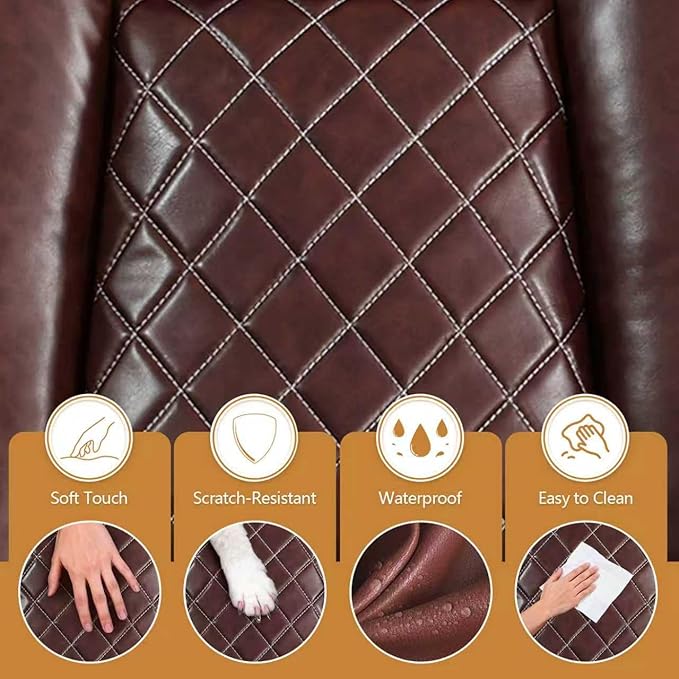 Power Leather Reclining Sofa Chair with LED Light for Adults,Single Recliner with USB Port/Storage,Leather Couch for Living Room Furniture Sets/RV Car/Home Theater/Office(1 Seat,Burgundy)