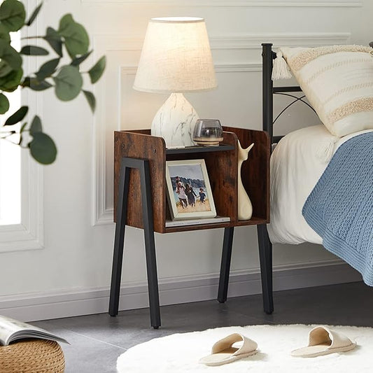 VECELO Nightstand Set of 2,Industrial Side End Table/Stackable Accent Furniture with 2-Tier Open Storage Compartments for Bedroom, Living Room and Small Spaces