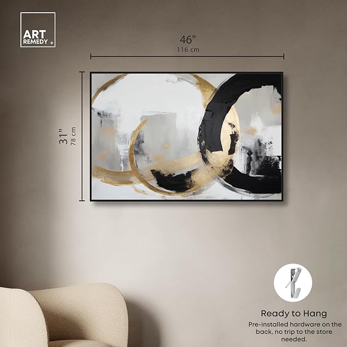 Art Remedy Another Dimension Canvas Modern Black White Abstract Wall Art, Black Frame, 45" x 30"