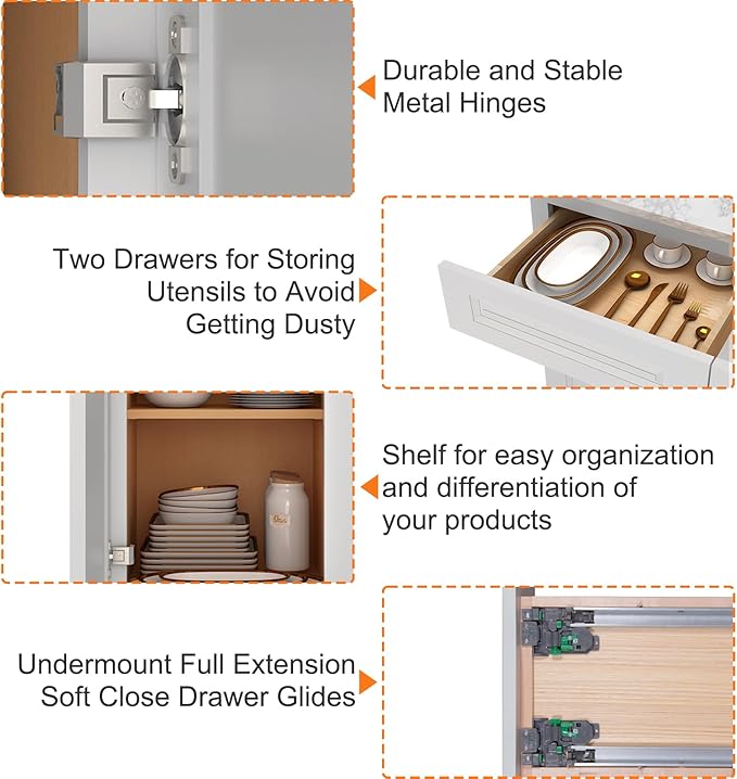 LOVMOR Kitchen Base Cabinets, Sideboard Storage Cabinet, Entryway Cabinet with 2-Drawers & Adjustable Shelf, 42" W X 24" D X 34-1/2"H (Light Gray)