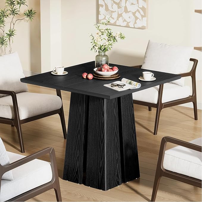 LITTLE TREE Wooden Square Dining Table 4 Sets, 31.5" Farmhouse Kitchen Table with Heavy-Duty Pedestal Base, Dinner Furniture for Dining Room, Living Room, Kitchen (1, Black)