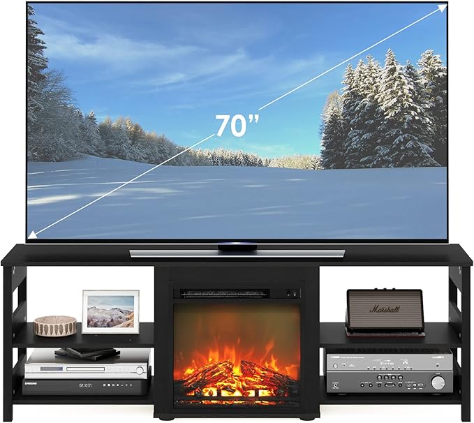 Furinno Classic 70 Inch TV Stand with Fireplace, Americano