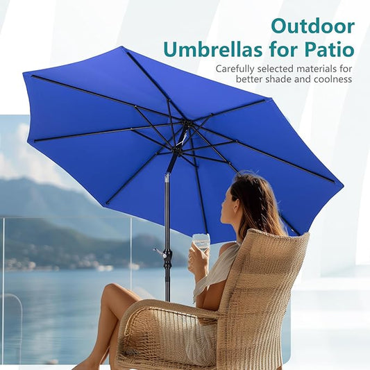 OLIXIS 9FT Patio Table Umbrella with Tilt and Crank Button & 8 Sturdy Ribs Waterproof, 9 Feet Outdoor Patio Umbrella Sun Shade for Pool, Terrace, Beach and Restaurant