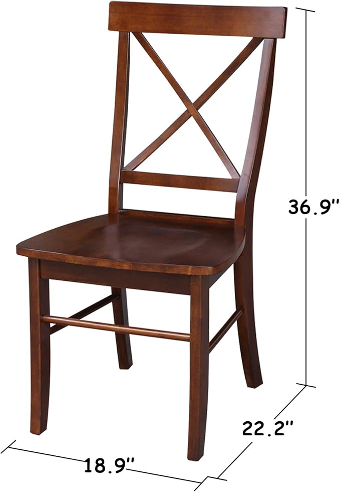 International Concepts 36" Round Top Pedestal Ext Table With 12" Leaf And 4 X-Back Chairs, Espresso