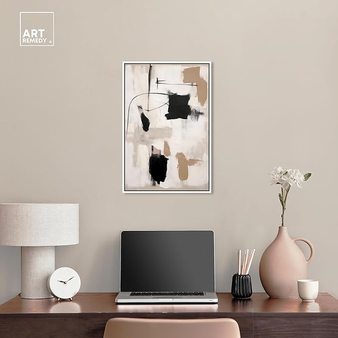 Art Remedy Strings in Abstraction Canvas Muted Abstract Wall Art, White Frame, 16" x 24"