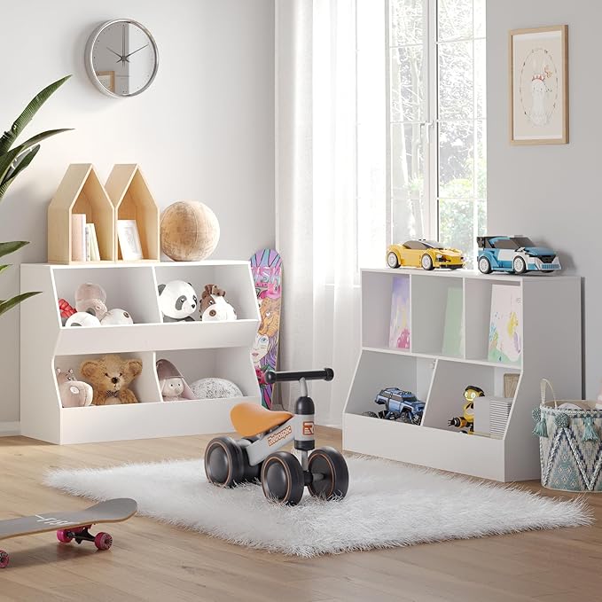 DINZI LVJ Toy Storage Organizer, Kids Bookshelf, Wood Toy Storage Cabinet, 5 Cubby Children Bookcase, 39.4" L Toddler Book Shelf for Playroom, Living Room, Nursery, Hallway, School, White