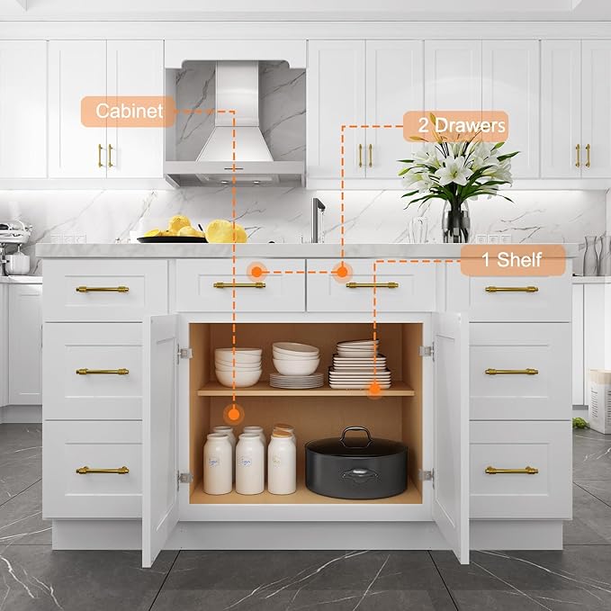 LOVMOR Kitchen Base Cabinets, Sideboard Storage Cabinet, Entryway Cabinet with 2-Drawers & Adjustable Shelf, 30" W X 24" D X 34-1/2"H