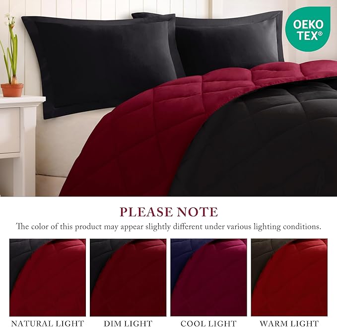 Madison Park Comforter Set, Reversible Down Alternative All Season Microfiber Bedding, 3M Scotchgard Stain Release, Twin/Twin XL Dorm Comforter, Red/Black