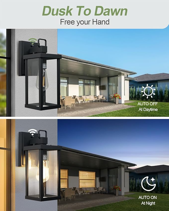 LITFIT 12.5'' Dusk to Dawn Outdoor Lighting, Outdoor Garage Lights Wall Mount, Hardwired Waterproof Porch Lights, Matte Black Outside Wall Sconce for House, Patio, Front Door, Bulbs Not Included