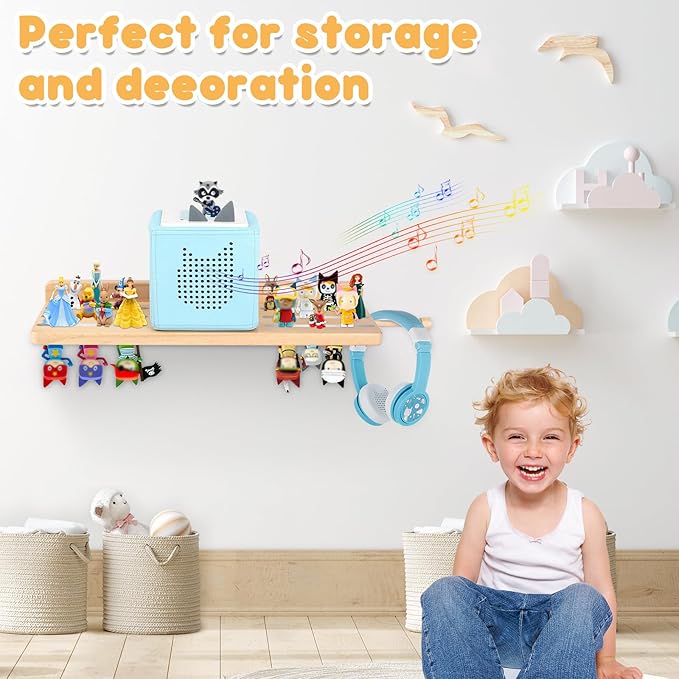 for Tonie Shelf,Tonies Storage for Creative Toniebox 2/1 Magnetic Wall Shelf for Tonie Figures Characters,Hanging Shelf for Kids (Natural)