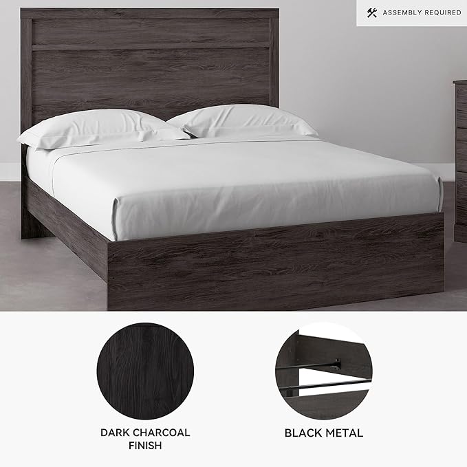 Signature Design by Ashley Belachime Casual Queen Panel Bed with Metal Slats, Foundation or Box Spring Needed, Black