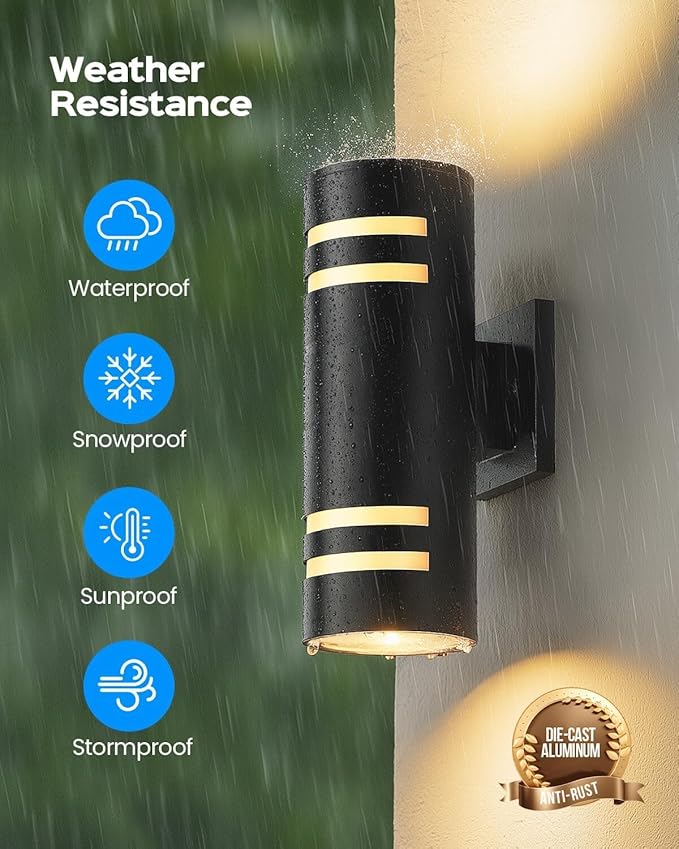 KIZON Dusk to Dawn Outdoor Lighting 2 Pack, Modern Outdoor Wall Lights Black Exterior Lighting Fixtures with LED Bulbs Included, Cylinder Outdoor Sconce Lights for House Porch, ETL Listed