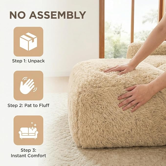 149" Modular Sectional Sofa, Modern Sectional Couch, U-Shape Boneless Couch for Living Room Apartments Bedroom, 32D High Density Sponge Lounge Sofa, No Assembly Required, Light Khaki