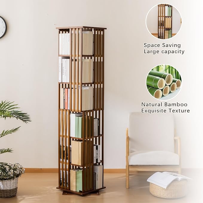 latifolia 6 Tier Book Shelf,Modern Bookshelves Organizer,Walnut
