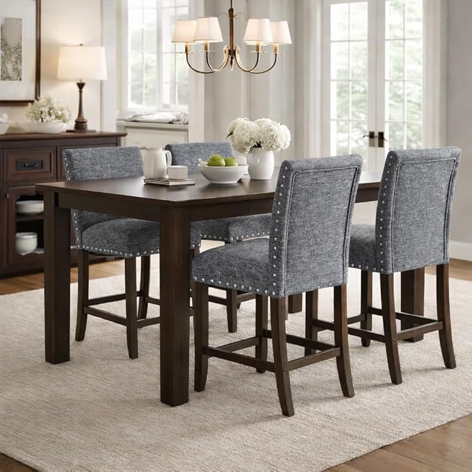 Homepop Home Decor | Nailhead Trim Counter Height Bar Stools | 24 Inch Bar Stools | Decorative Home Furniture (Slate Gray)