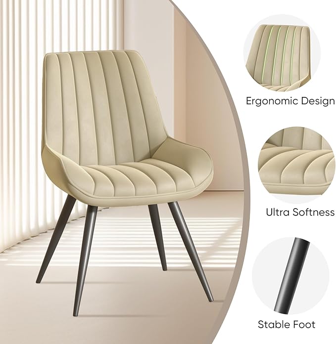 Nalupatio Modern Dining Chairs Set of 4, Comfortable Dining Room Chairs with Thick Cushions, Fabric Upholstered Side Chairs with Metal Legs for Kitchen, Khaki