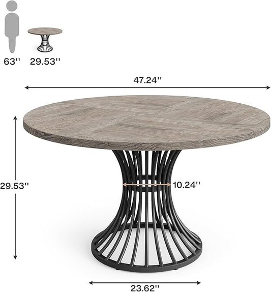 Tribesigns Round Dining Table for 4-6 People, 47-Inch Farmhouse Dinning Room Circle Kitchen Table, Industrial Dinner Table with Metal Base for Kitchen, Living Room, Gray