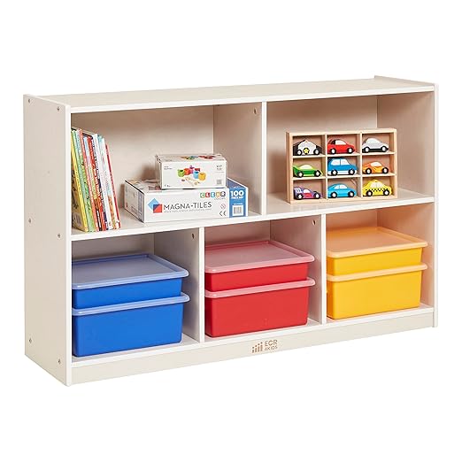 ECR4Kids 5-Compartment Mobile Storage Cabinet, Preschool, Classroom Furniture, White Wash