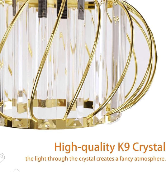 Gold Crystal Ceiling Light Fixture - Small Crystal Chandelier Semi Flush Mount Ceiling Light Modern Hallway Lights fixtures for Entryway Bedroom Porch Kitchen (11 Inch, Bulb not Included)