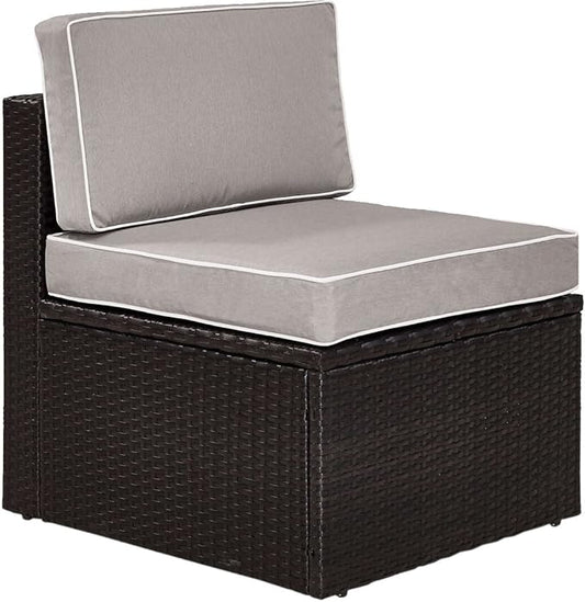 Crosley Furniture Palm Harbor Armless Outdoor Sectional Chair, Wicker Patio Chairs for Porch, Deck, Backyard, Brown with Gray Cushions