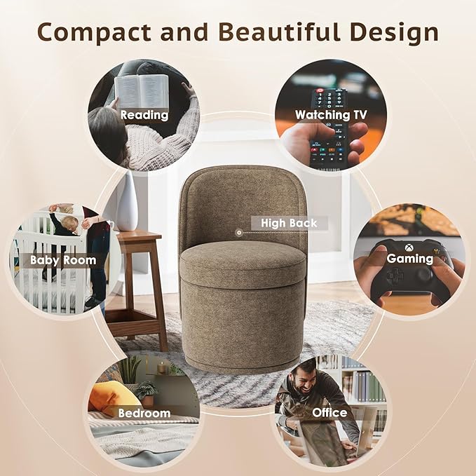 Swivel Accent Chair Set of 2, 360° Swivel Round Chair with Hidden Storage, Modern Small Barrel Armchair for Living Room/Bedroom, Brown