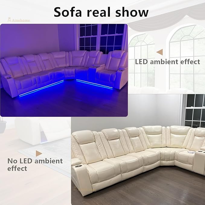 A Ainehome Leather Power Furniture Reclining Sectional Couch, Living Room Power Recliner Adjustable Sofa, Loveseat and Chair with Storage Console for Living Room/Office(Off-White)