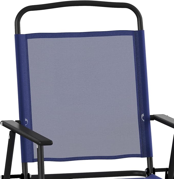 Flash Furniture Mystic Folding Patio Sling Chairs, Outdoor Textilene Lawn Chairs with Armrests, Set of 4, Navy