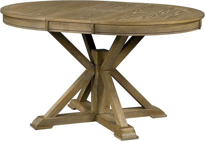 Ball & Cast Farmhouse Extendable Dining Table for 4-6, 42"-54" Extendable Kitchen-Table with a 12" Leaf, Round Ellipse Retro Wood Dining Room-Table w/Removable Leaves,Space Saving, Natural