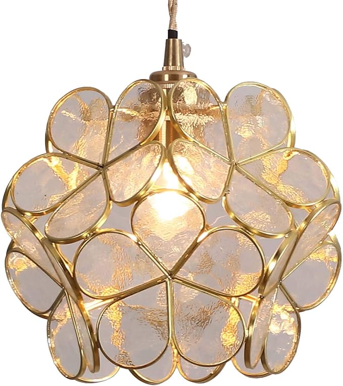 Bieye L10744 Petals Tiffany Style Stained Glass Ceiling Pendant Light with 8-inch Wide Lampshade (Clear, 8" Cherry Blossom)