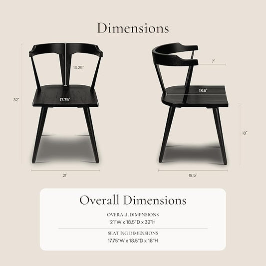 Poly & BARK Mid Century Modern Enzo Black Dining Chair – Solid Oak Wood Splat Back Chair, 18" Seat Height, 32" Tall – Stylish MCM Kitchen & Dining Room Chair - Set of 4