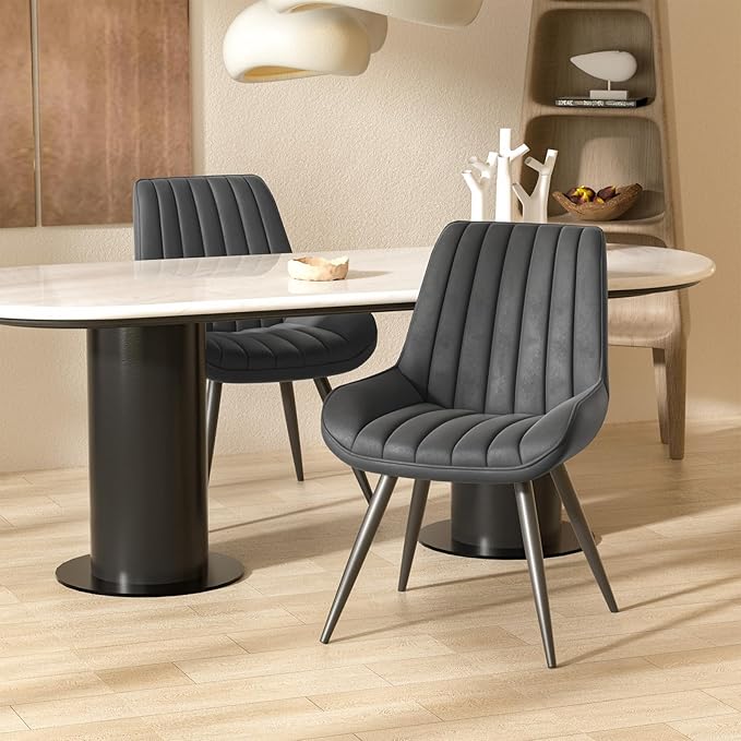 Nalupatio Modern Dining Chairs Set of 6, Comfy Dining Room Chairs with Thick Cushions, Upholstered Fabric Kitchen Side Chairs with Metal Legs, Dark Grey