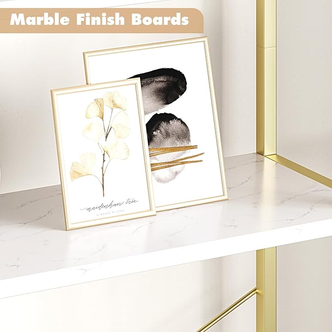 IDEALHOUSE Bookshelf 5 Tier Bookcase Arched Display Racks Tall Standing Bookshelves Metal Frame Modern Storage Rack Shelf Large Wood Book Shelf for Bedroom, Living Room, Home Office