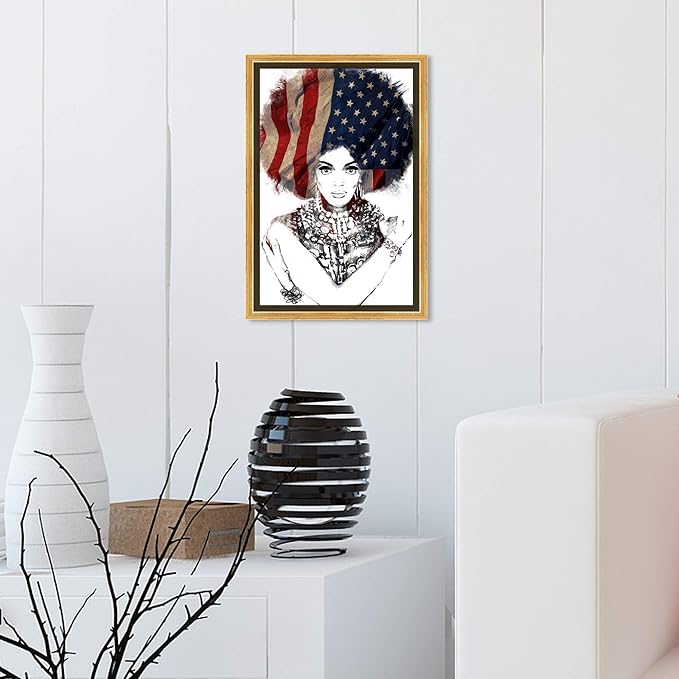 The Oliver Gal Artist Co. People Framed Wall Art Canvas Prints 'New American Woman' Portraits Home Décor, 10" x 15", White, Black