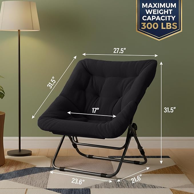 Tiita Comfy Folded Chair, Soft Faux Fur Oversized Folding Accent Chair, Lazy Chair for Teens Adults, Metal Frame Moon Chair for Bedroom, Living Room, Dorm Rooms