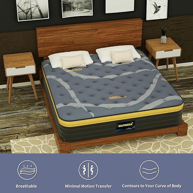 Elfreda Short Queen Mattress, 12 inch Pillow Top Pocket Spring Hybrid RV Mattress, Memory Foam Innersprings Medium Firm，Supportive Pressure Relief 74''x60 Camper in a Bag