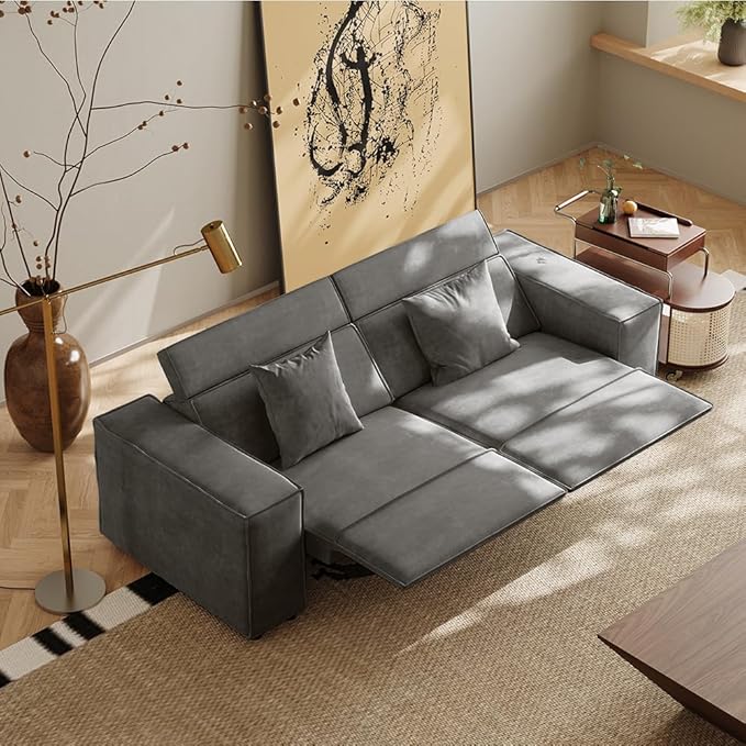 85" Power Sofa for Living Room, Performance Fabric Sofa, Seats with Pillows, Mid Century Modern Couch, Sectional Sofas with Recliners, Dark Grey
