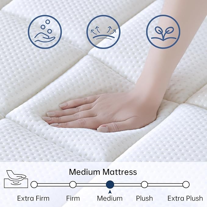 California King Mattress, 12 Inch Cal King Size Mattress in a Box, Medium Firm Pocket Spring and Gel Memory Foam for Superior Comfort, Pressure Relief, Strong Edge Support