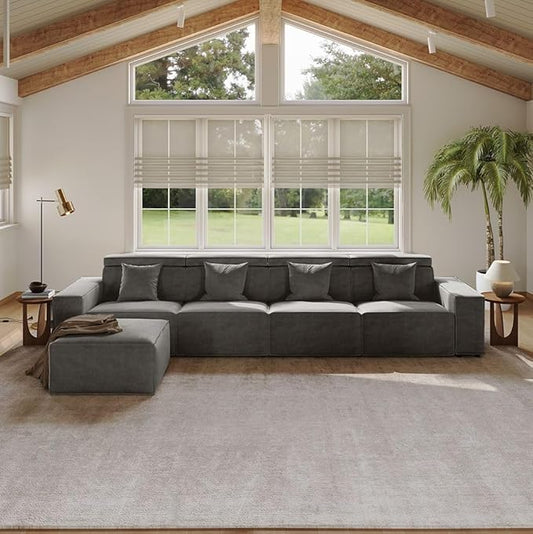 145" Power Sofa,Modular Sectional Couches for Living Room,Modern Large Sofa with Recliners,Comfy Velvet Cloud Couch with Deep Seat with 1 Ottoman,Pet Friendly,Free Combination for Home(Dark Gray)