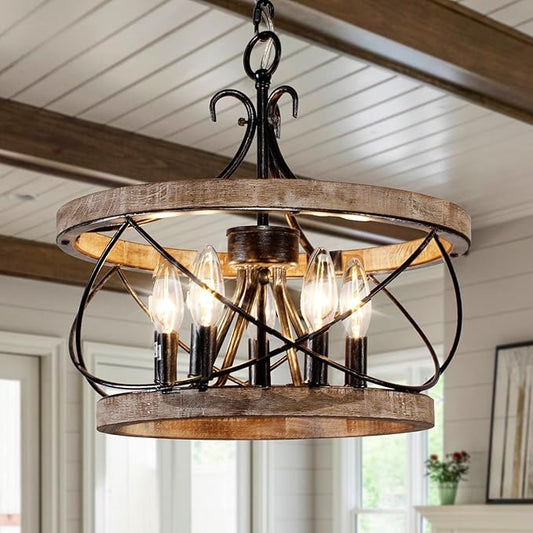20'' Farmhouse Chandelier Light Fixture, 5-Light Dining Room Light Fixtures French Country Rustic Chandelier Over Table for Entryway Foyer Bedroom Living Room