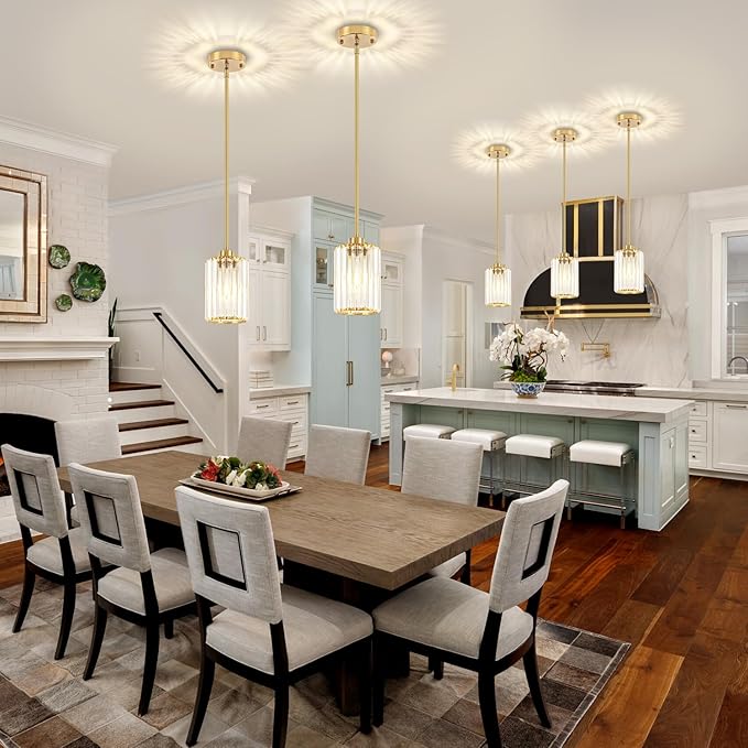 3 Pack Pendant Lights Kitchen Island Brass Gold, Modern Crystal Kitchen Pendant Hanging Lighting Fixtures Mini Chandelier Pendant Light for Hallway Dining Room Bathroom Over Table Bedroom
